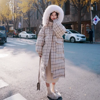 

2020 Winter Jacket Women Long Hooded Plaid Cotton Women's Parka Coat Thick Warm Casual High-quality Large Fur Collar Puffer Coat