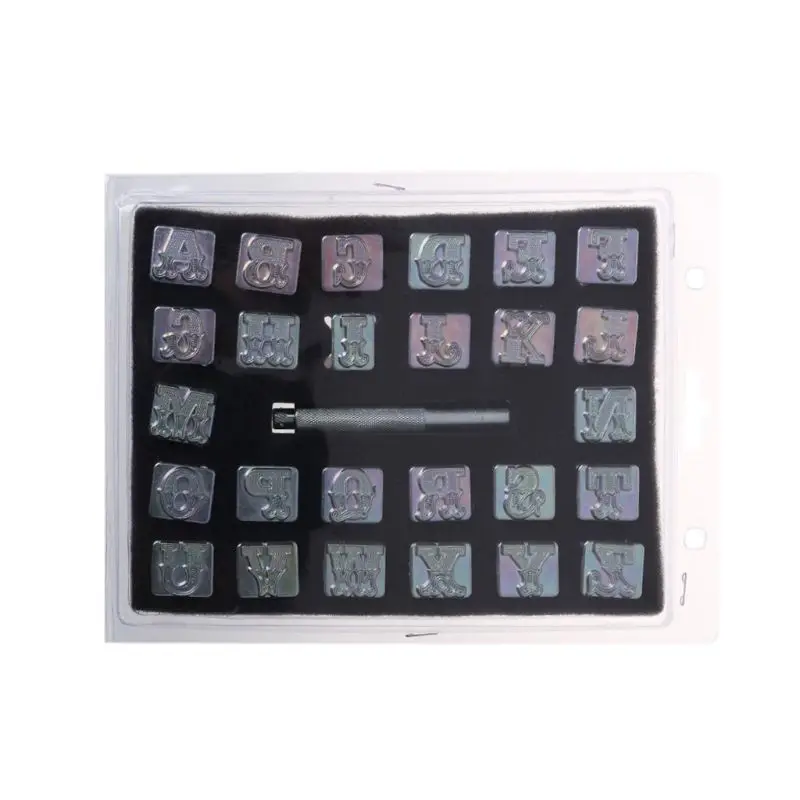 G5AB 26pcs 스틸 알파벳 문자 스탬프 펀치 세트 DIY 가죽 공예 금속 펀칭 도구 키트