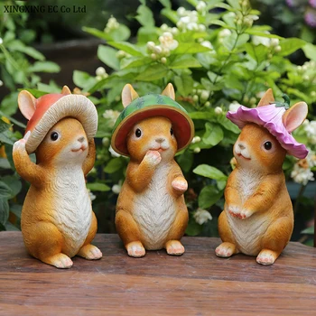 

Pastoral Creative Animal Resin Sculpture Cute Cartoon Bunny Ornaments Outdoor Courtyard Desktop Mini Decorative Accessories