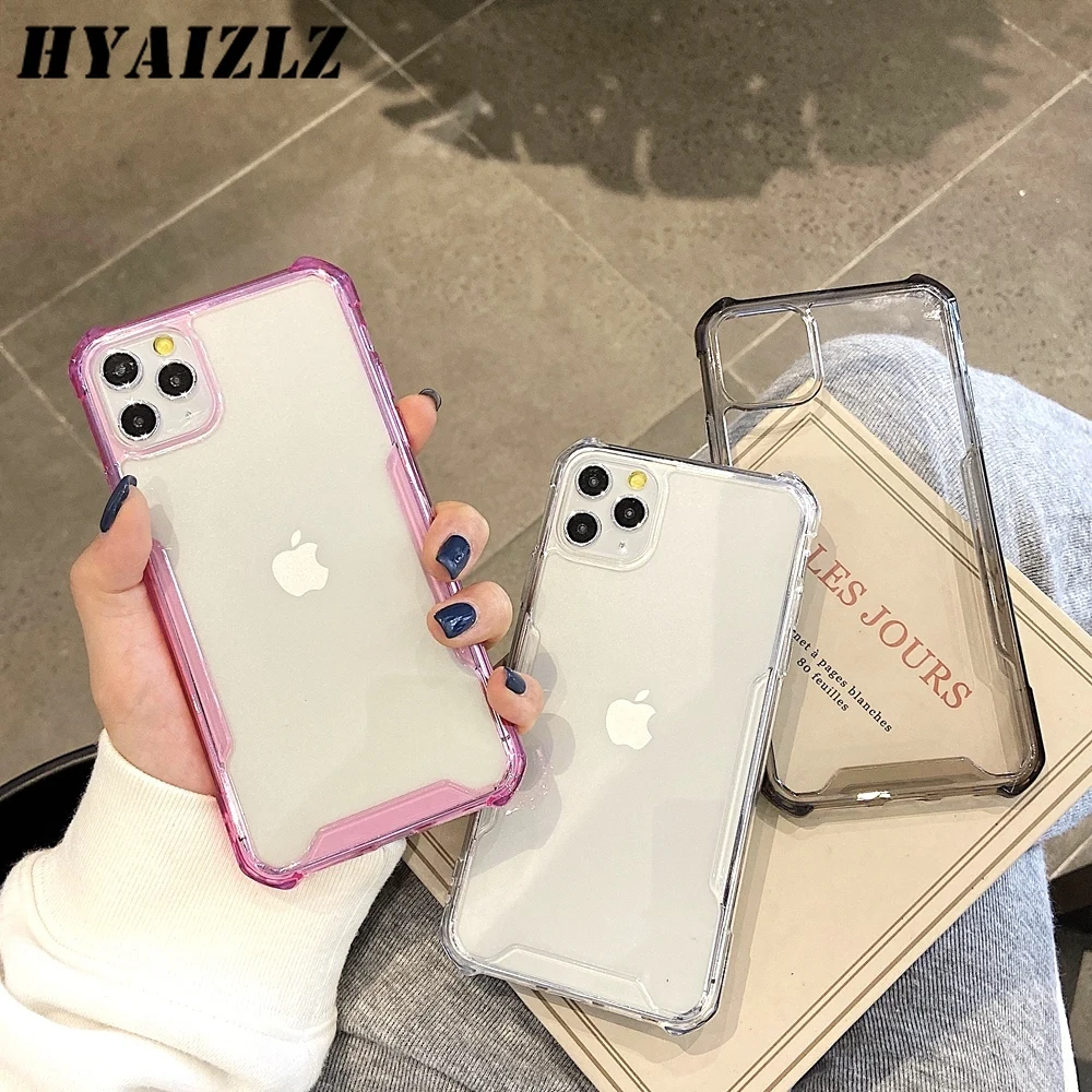 

Transparent Anti-fall Case for iPhone 11 Pro Max XS XR X 7 8 Plus Simple Slim Fit Shockproof Hard Back Cover Soft Bumper Shell