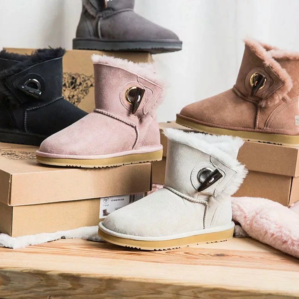 

Chueyz Women Winter Thick Warm Push Ugly Snow Boots Snow Boots Genuine Sheepskin Winter Boot For Women Slip On Women's Boots