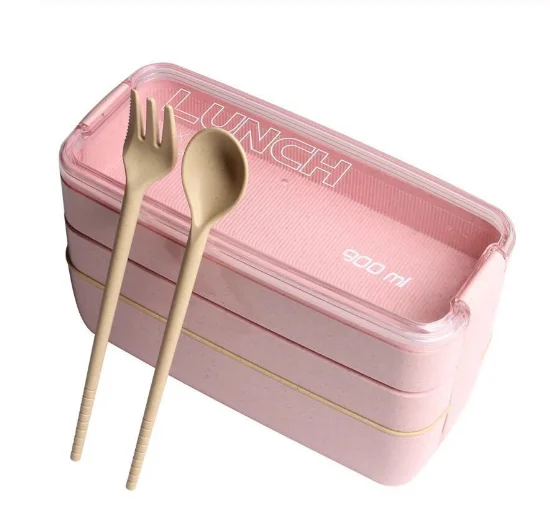 900 мл портативный здоровый материал Ланч-бокс 3 слоя пшеничной соломы Bento коробки микроволновая посуда контейнер для хранения еды коробка для еды