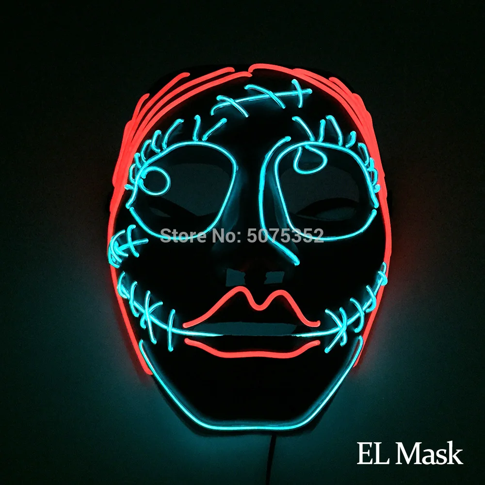 Маска для всего лица светодиодная Маска Косплей гримаса тушь EL Wire ужас Клоун Маска Джокер маска для Хэллоуина Пасхальный карнавал Декор - Цвет: Design-J