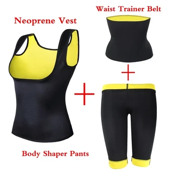 

(Vest+Belt+Pant) Neoprene Body Shaper Women Waist Trainer Slimming Pants Vest Super Stretch Super Lose Weight Control Pant