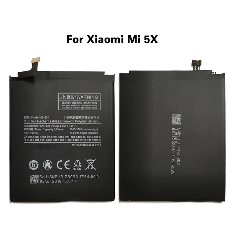 Аккумулятор для телефона BN31 Xiaomi Mi 5X Mi5X Redmi Note 5A/Pro A1 Y1 Lite S2 3000 мАч батареи и