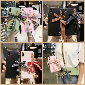 

For Samsung Note 10 Plus 9 8 Case Luxury Bow-knot Grid Neck Lanyard Cover For Galaxy S10E S9 Plus S8 Chain Bracelet Soft Cases