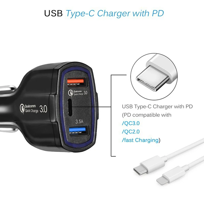 PD быстрое автомобильное зарядное устройство QC3.0 быстрое зарядное устройство USB для автомобиля грузовик внедорожник универсальный для iphone 7 IPad Xiaomi samsung huawei блок питания
