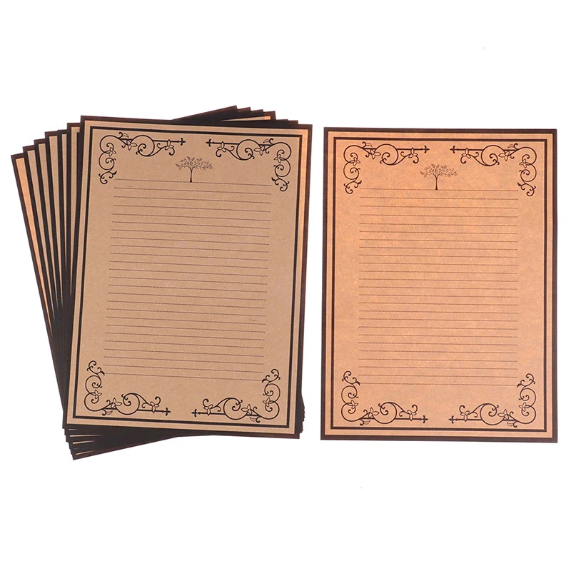 1 Juego (8 hojas) de papel decorativo de estilo europeo Encaje Vintage papel de escritura Kraft