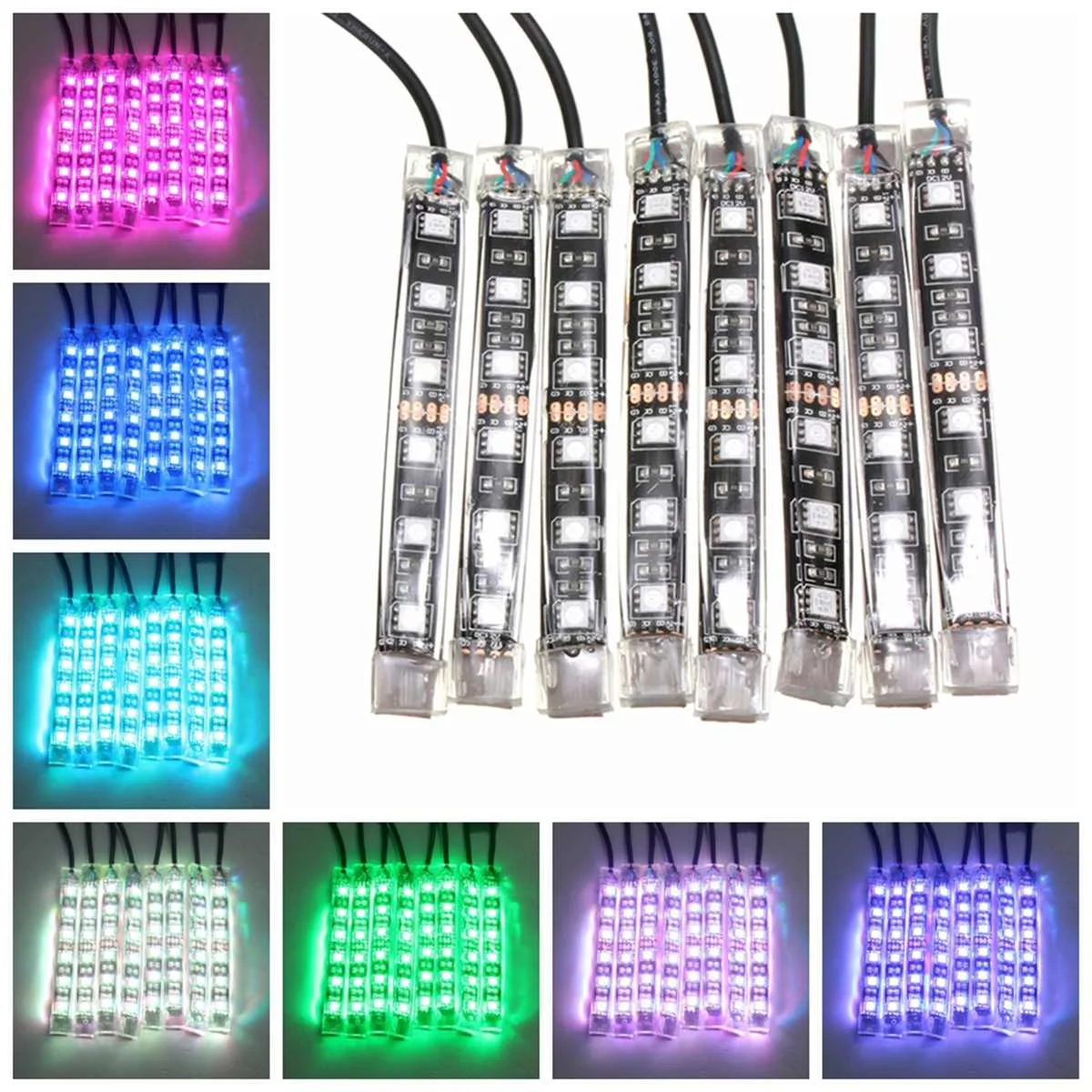 12V 8X 15 Color Car RGB LED Strip Light Decorative Light SMD 5050 Remote Glowing Multicolor ATV UTV Motorcycle SportBike Scooter