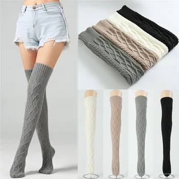 

hirigin new fashion Womens Soft Winter Cable Knitted Over knee Long Boot Warm solid Thigh High long stockings female ladies