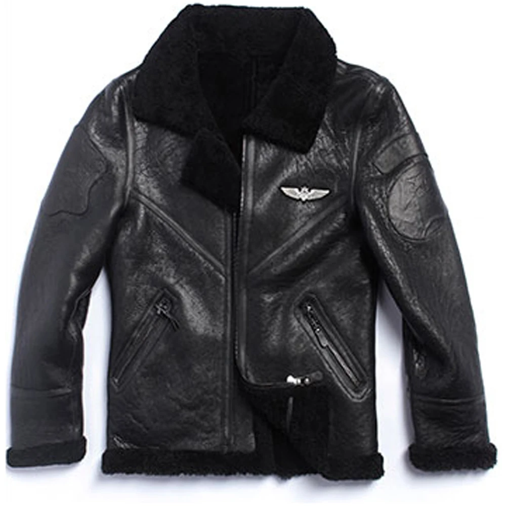 price reduction M-9XL Natural sheepskin Men coat Real shearling fur Black Jacket Handsome Male Winter Warm Clothing