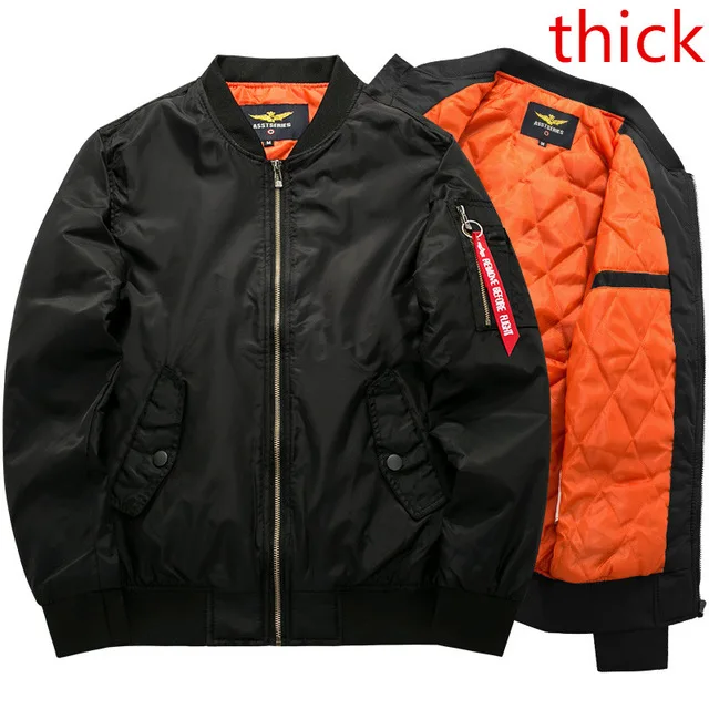 thick Black Мужские куртки-бомберы Ma1 Kanye West, верхняя одежда, армейский мотоцикл, военный летный авиационный пилот, мотоциклетная куртка размера плюс 8XL M - Цвет: thick Black