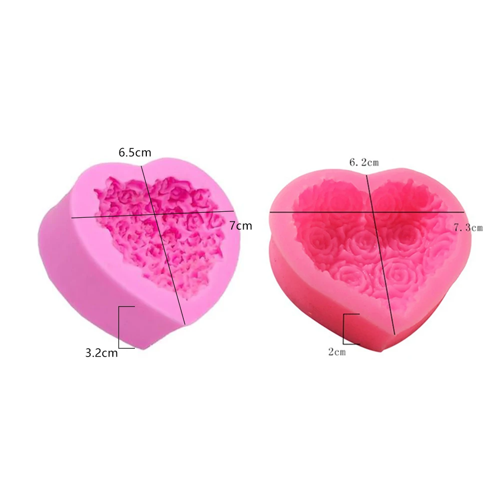 More Lovely Heart Rose Flower Handmade Decorating 3D Mould Tools Silicone Soap Mold DIY Cake Form Soap Making Supplies Non-toxic