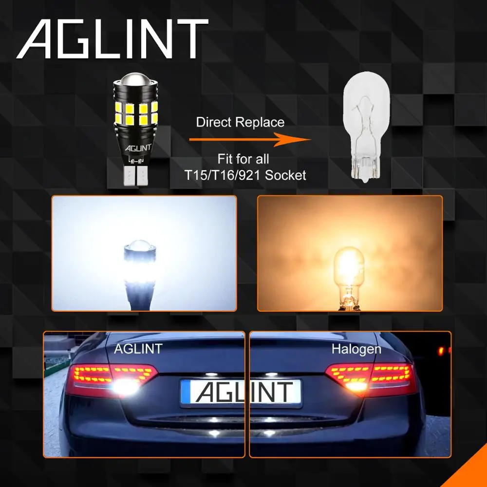 AGLINT 2 шт. светодиодный автомобильные лампы 921 912 T15 T16 W16W резервный CANBUS безошибочный