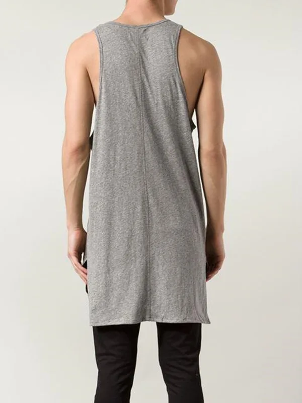 

2018 New Style High Street Fog Bieber Lengthen Base Slit Front Short Long Back Casual Cotton Plain Color Vest Men's