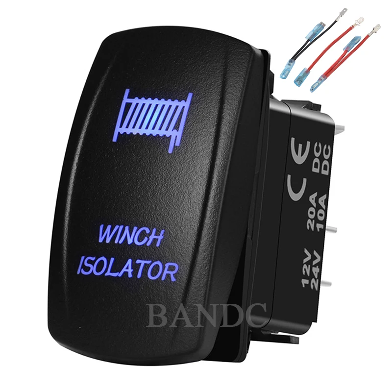 

WINCH ISOLATOR Laser-Etched 5P On-Off SPST Blue Led Lights Rocker Switch for Car Boat Motorcycle ATVs Side-by-Side UTVs Trailers