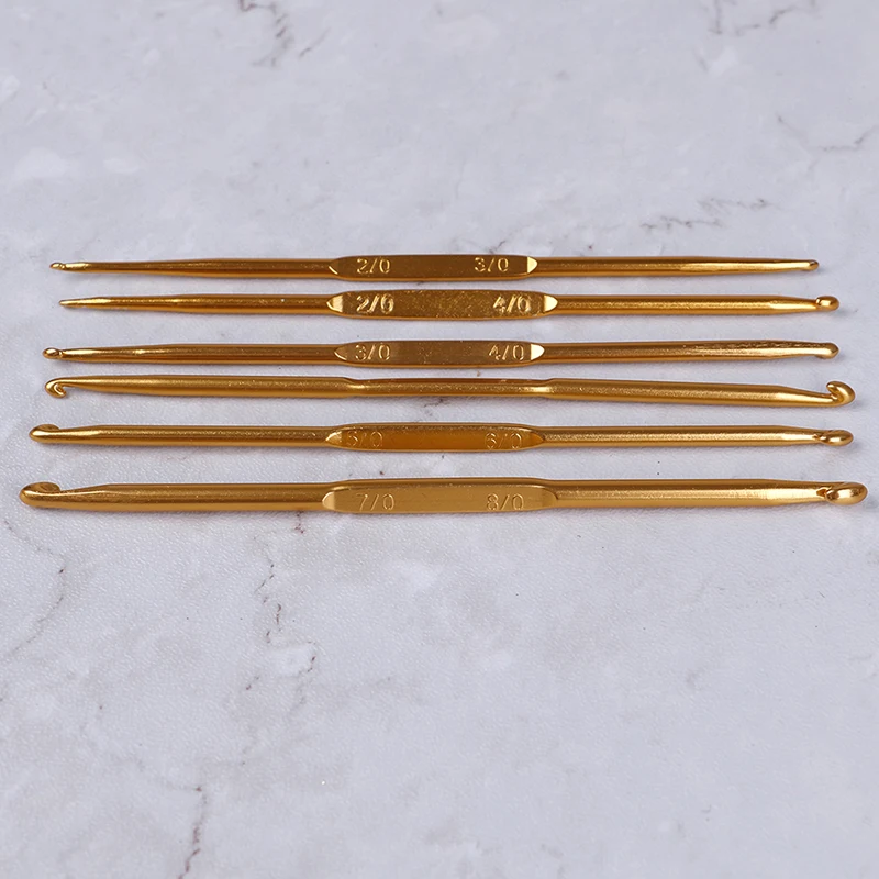 6Pcs/Set Weave Craft Sweater Knitting Metal Handle Craft Needles Golden Alumina Double End Crochet Hook Knitting Needle Set