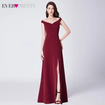 

Burgundy Evening Dresses Long Ever Pretty EP07415BD A-Line Double V-Neck Sleeveless Side Split Elegant Formal Dresses Abiye 2020