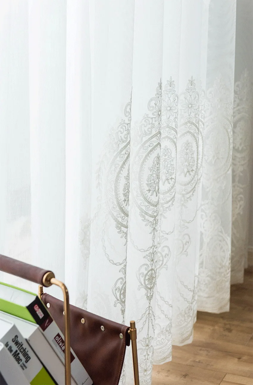 В европейском стиле, с вышивкой белая, тонкая, прозрачная ткань тюль прозрачная занавеска s Тюль гостиная Rideaux Voilage на заказ размер M147#4