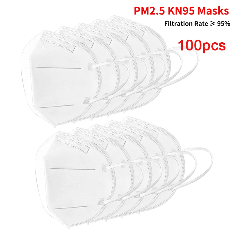 

100pcs KN95 Mask Quality as N95 KF94 FFP2 Mask Prevent Anti Virus PM2.5 Influenza Breathing Safety Disposable Mask Face Mouth Ma