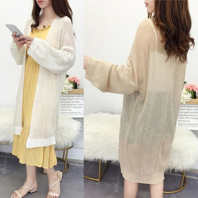 

Autumn Plus Size Sweater Long Loose Cardigan Women Long Sleeve Loose Thin Sweaters Solid Color Jumper Clothing Tops