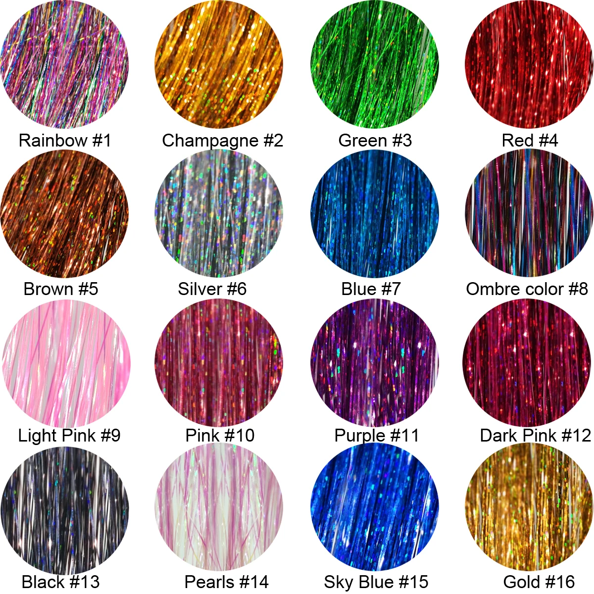 Hair Tinsel Extensions Holographic Glitter Fairy Hair Tinsel For Halloween Christmas New Year Cosplay Party 1PC 21 Colors 6