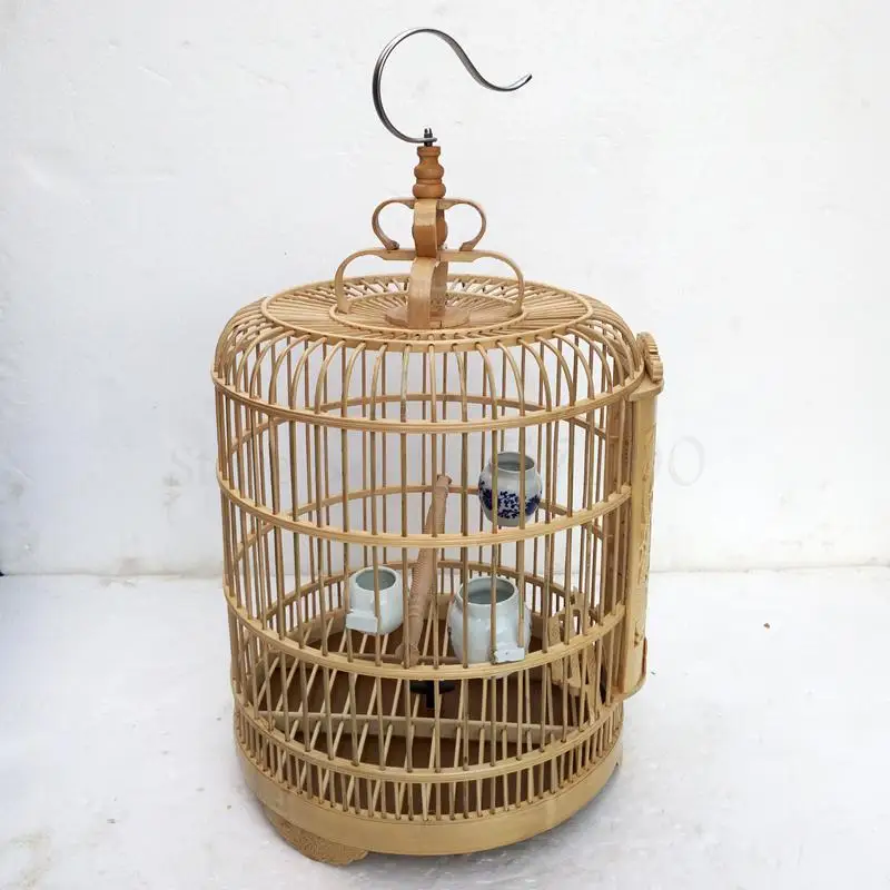 Large 36 cm diameter myna myna bird cage carved dragon bamboo bird cage