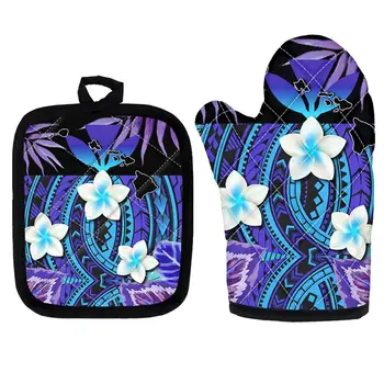 

Polynesian Traditional Tribal Plumeria Flower Kitchen Cooking Microwave Oven Gloves Mitts Pot Pad Heat Proof Protect Pot Holder