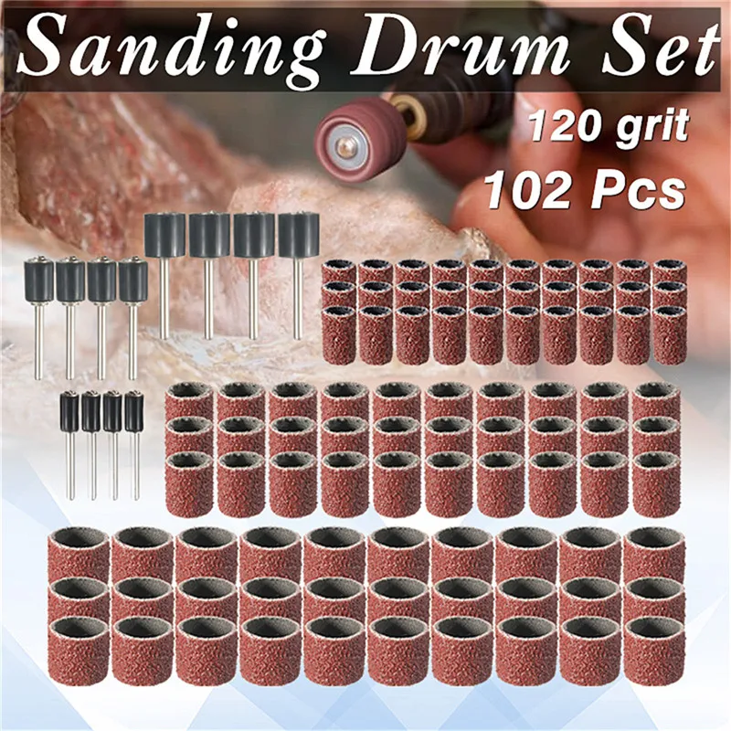 102 шт. 120 шлифование песком барабан комплект с 1/2 3/8 1/4 дюймов шлифовальные оправы подходят Dremel вращающиеся инструменты