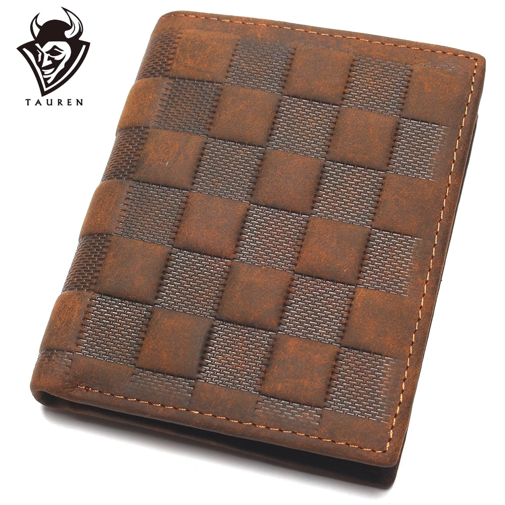 Crazy Horse Leather Men's Top Layer Leather Lattice Wallet Business Real Leather Luxury And Classical Design Mens Small Wallet