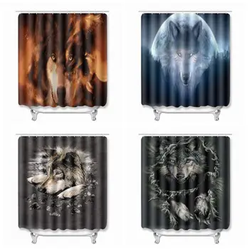 

200*180 CM 2020 3D Animal Wolf Unique Pattern Printing Design Shower Curtains With Hooks