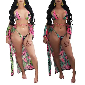 

Women sexy floral summer beach bikini swimsuit swimwear with cover up 3pc
