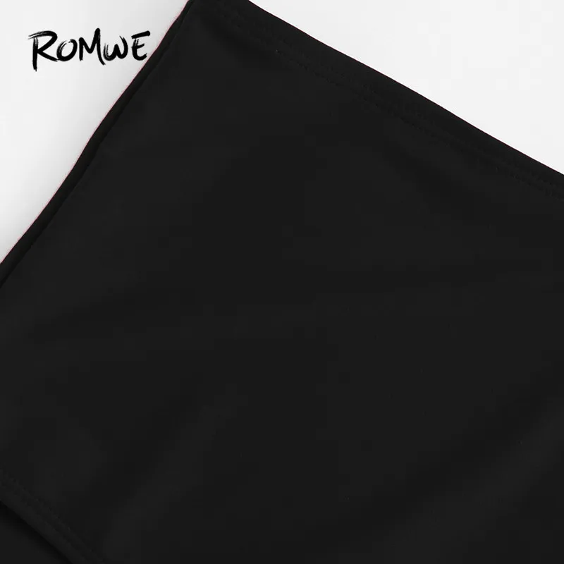 Romwe SportWhite, с мультяшным принтом, с узлом, беспроводной, одиночный, бикини, топ, Одноцветный, высокая талия, плавки, 5 цветов, раздельные трусики