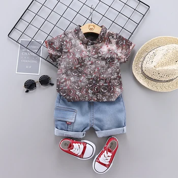 

Baby Boy Clothes New Summer Printed Shirt + Short Jeans 2 PCS Children Clothes Set Suits Kids Clothes 1 2 3 4 Years