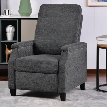 

Modern Armchair with Padded Seat, Manual Pushback Recliner Chair Recliner Chair Thickness Back Cushion and Nailhead Trim