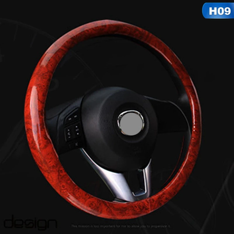 Carbon Fiber Pattern Peach Wood Car Steering Wheel Covers Four Season Universal Leather Steering Wheel Protector 38cm