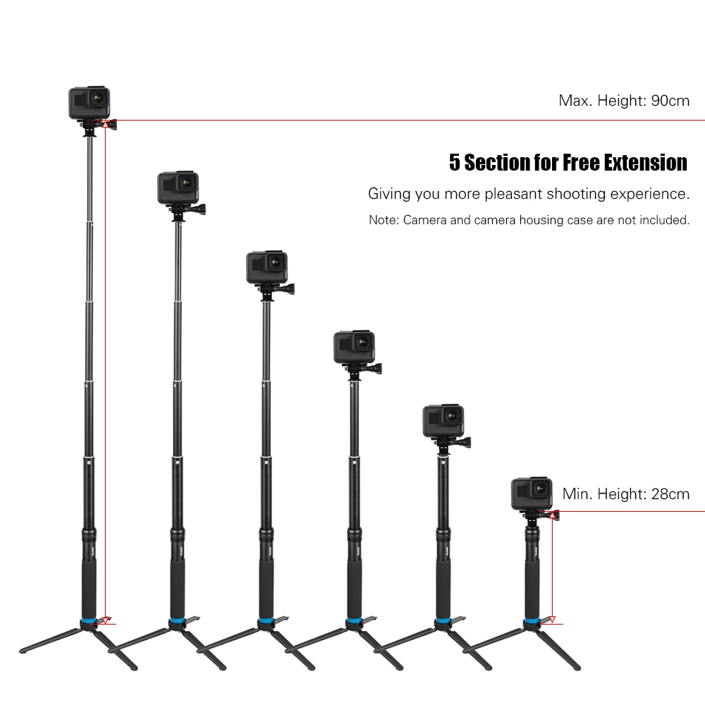 

TELESIN Extendable Selfie Stick for iPhone for GoPro Hero 7/6/5 for SJCAM Monopod Pole with Tripod Phone Holder Action Cameras