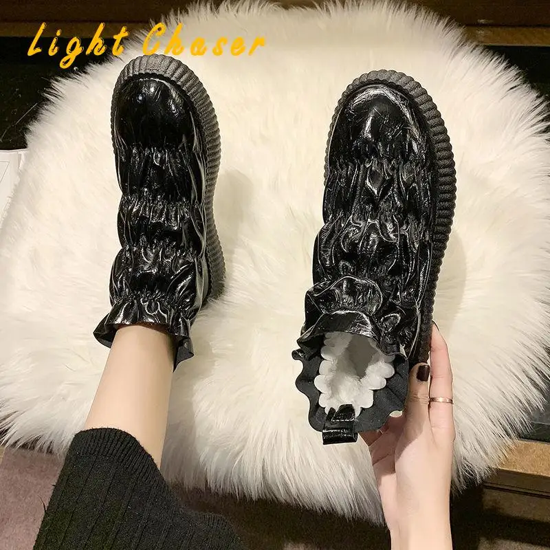 Tide Snow Boots Women Winter Hick-soled Boots Fashion Warm Shoes Short Tube Plus Velvet Thick Cotton Shoes Women's Short Boots