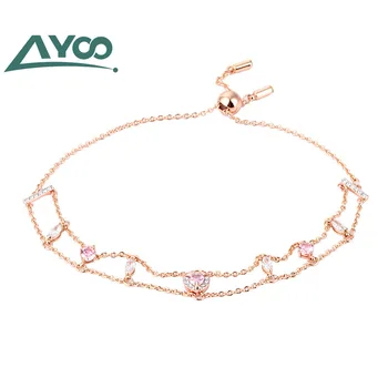 

AYOO High Quality SWA, Austrian Romantic Pink Crystal Love Double Layer Double Row Women's Bracelet