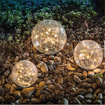 

Christmas Cracked Glass Ball Solar Light Led Outdoor Garden Waterproof Ground Path Lawn Lamp 12cm Ball-30led Warm Yellow Light