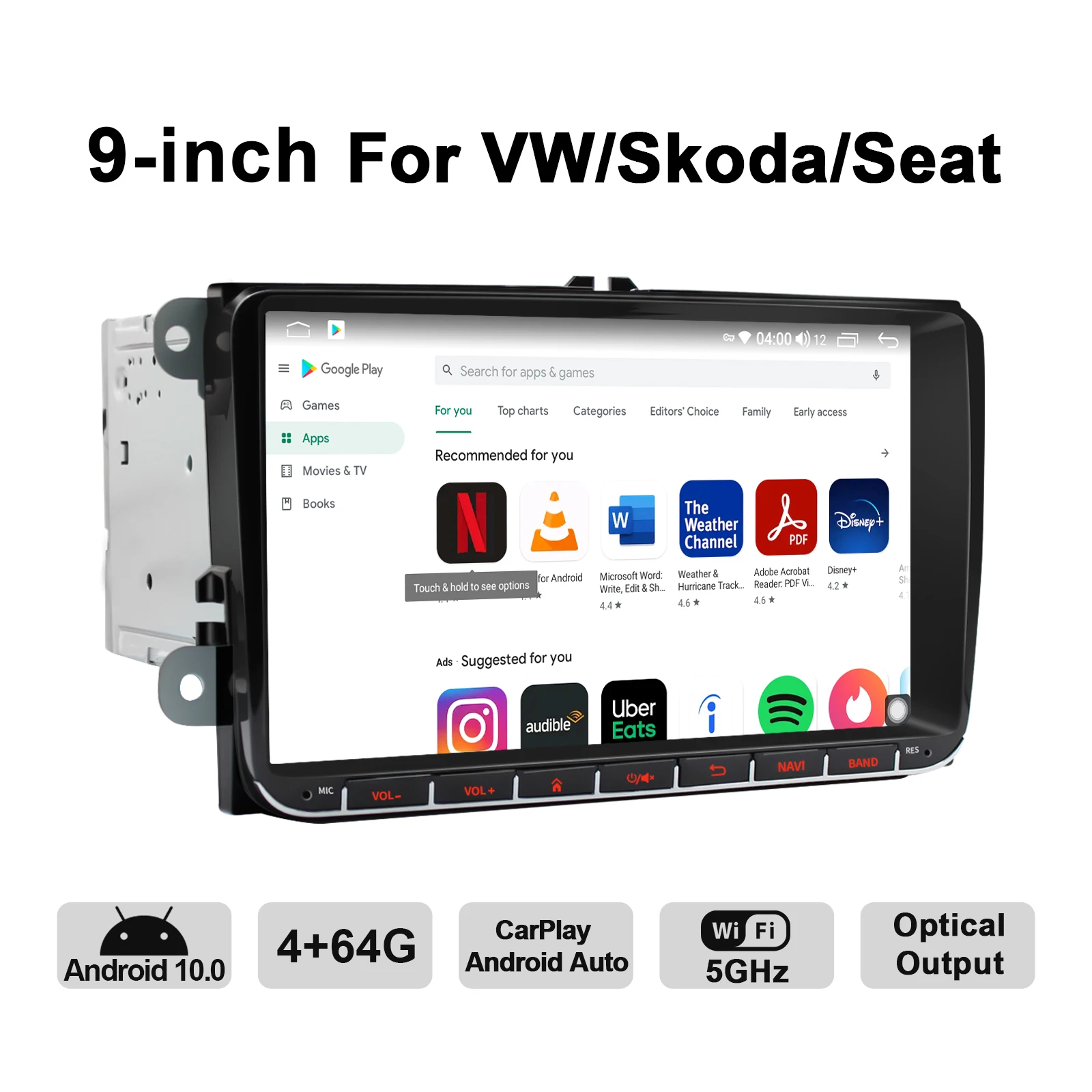 Radio 2 din Android 9 Pulgada Android 10 Multimedia Audio Autoradio Carplay Cassette For Volkswagen VW Skoda POLO GOLF PASSAT