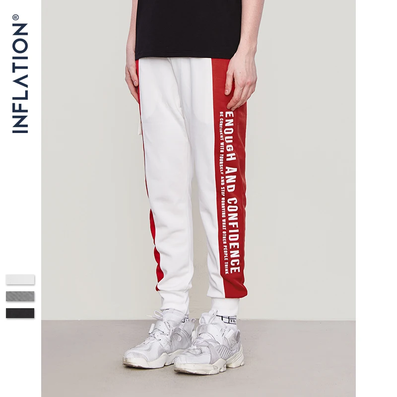 

Drawstring Waist Skinny Pants Men Contrast Color Jogger Elastic Waist Mens Sweatpants Side Lettering Track Pants 8848W
