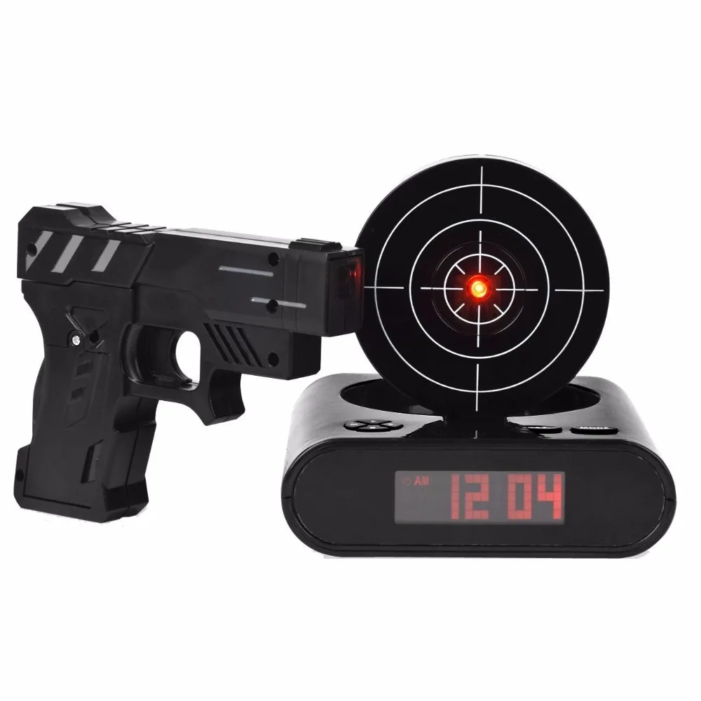 Gadget Target Laser Shooting Gun Alarm Clock Digital electronic desk clock table watch nixie clock Snooze bedside for kids|gun alarm clock|table watchgun alarm - AliExpress