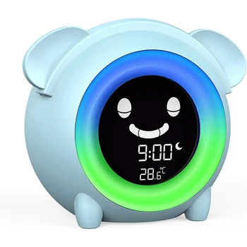 

Alarm Clock for Kids,Smart Night Light Clock,with Temperature Detector & Sleeping Training,for Kids & Children,Blue