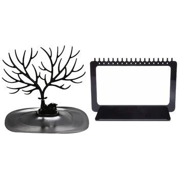 

1 Pcs Deer Tree Rack Display Stand Holder Organizer (Black) & 1x 18cm Jewelry Display Rack Acrylic Rectangle Earrings