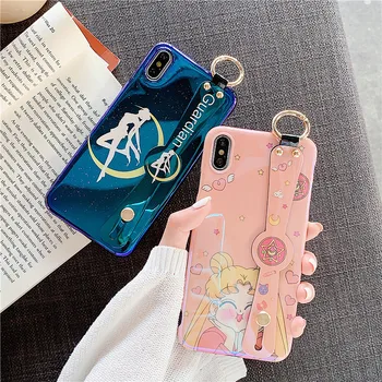 

Wrist Strap Soft TPU Case For iphone 7 8 6 6s plus Case For iphone 11 X Xs max XR Cartoon Blu ray sailor moon case Phone Holder