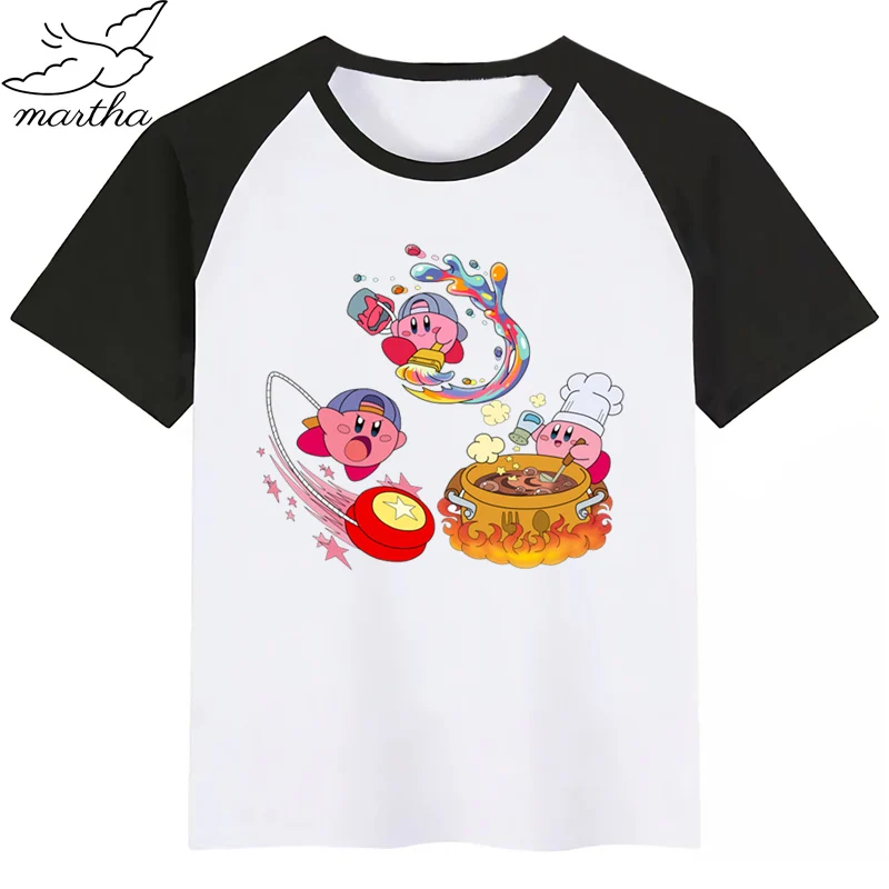 Детская забавная футболка с героями мультфильма «аркадный Коллаж», «Кирби», детские летние топы с короткими рукавами, детская белая футболка, одежда для малышей - Цвет: BlackD