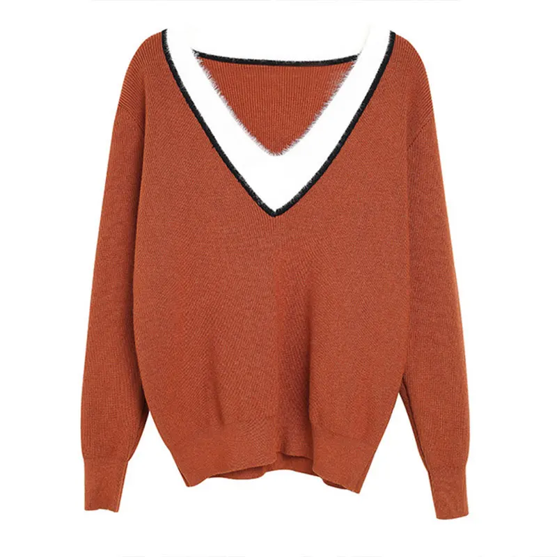 

2019 Sweater Women Winter New Solid Color Women's V-neck Pullover Sweater Long Sleeve Women Sweaters and Pullovers Women Clothes