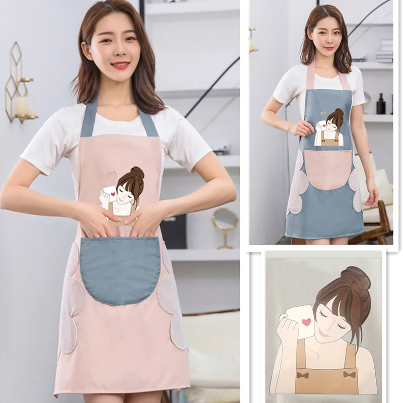 

1 Pcs Lovely Kitchen Cooking Wipe Hands Apron Coffee Girl Printed Home Sleeveless Waterproof Oil Proof Baking Accessories