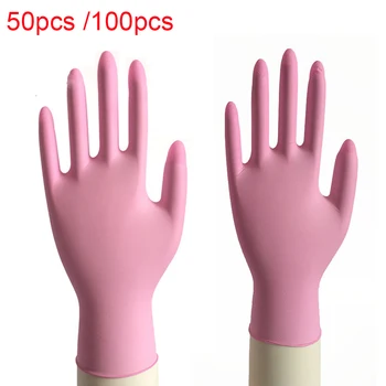 

Nitrile Disposable Latex Gloves Rubber Home Woman 100 Pcs Pink Cleaning Work Experiment Catering Universal Durable Anti-contact